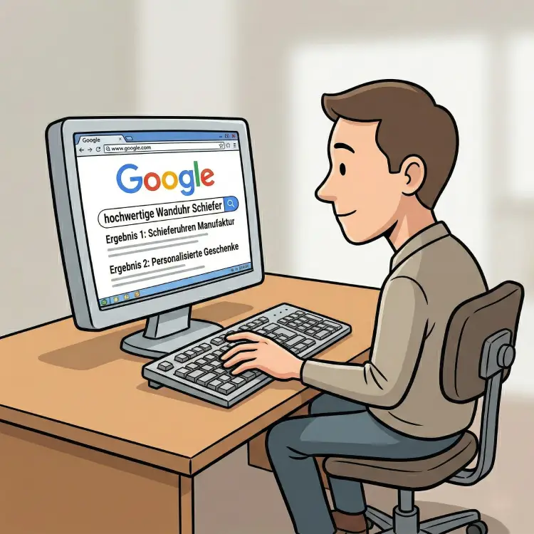 Ein mann sitzt an einem PC und googelt